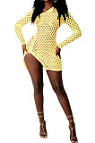 Blue Sexy Long Sleeve Zipper Hollow Out Pure Color Club Mini Dress FMM2069-5