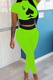 White Wholesal Women Pattern Digital Printing Short Sleeve Round Neck Crop Top Bodycon Pants Casual Sets LYY9260-1