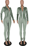 Pink Autumn And Winter Korea Velvet  Long Sleeve Stand Neck Zipper Slim Fitting Sport Jumpsuits HY5239-1