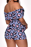 Blue Night Club Lips Leopard Printing A Word Shoulder Bandage Shorts Two-Piece MLL105-2