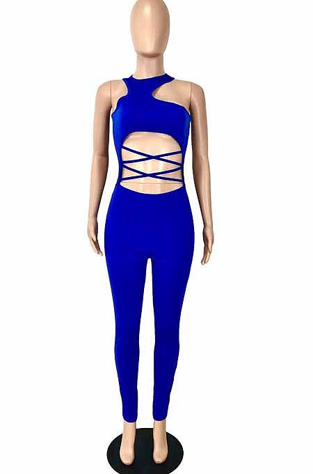 White Sexy Solid Color Round Neck Strapless Hollow Out Slim Fitting Bodycod Jumpsuits YNS1661-1