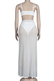 White Club Women Condole Belt Crop Solid Color Skirts Sets KA7192-1