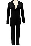 Orange Euramerican Solid Color Zipper Long Sleeve Sexy Tight Lady Bodycon Jumpsuits KZ2134-5