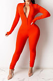 Light Blue Euramerican Solid Color Zipper Long Sleeve Sexy Tight Lady Bodycon Jumpsuits KZ2134-8