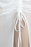 White Club Women Condole Belt Crop Solid Color Skirts Sets KA7192-1