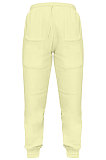 Rice White Women Fashion Sport Casual Solid Color Pocket Long Pants AYM5035-2