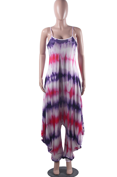 Colorful Tie Dye Printing Condole-Belt Casaul Wide Leg Jumpsuits MLL106-1