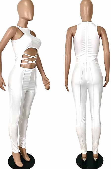 Orange Sexy Solid Color Round Neck Strapless Hollow Out Slim Fitting Bodycod Jumpsuits YNS1661-2