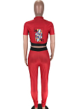 Pink Wholesal Women Pattern Digital Printing Short Sleeve Round Neck Crop Top Bodycon Pants Casual Sets LYY9260-4