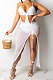White Club Women Condole Belt Crop Solid Color Skirts Sets KA7192-1