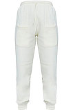 Yellow Women Fashion Sport Casual Solid Color Pocket Long Pants AYM5035-1