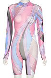 Multicolor Women Fashion Sexy High Waist Hip Mesh Spaghetti Printing Tight Sport Romper Jumpsuits QNFS00158
