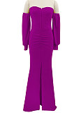 Black Pure Color Strapless Slim Fitting Sexy Split Long Dress KZ2131-3