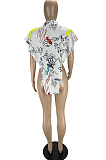 White Casual Printing Lapel Neck V-Type From Shoulder Single-Breasted Shirts LYY9316