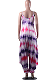 Rose Purple Colorful Tie Dye Printing Condole-Belt Casaul Wide Leg Jumpsuits MLL106-2