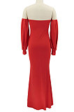 Purple Pure Color Strapless Slim Fitting Sexy Split Long Dress KZ2131-4
