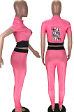 Neon Green Wholesal Women Pattern Digital Printing Short Sleeve Round Neck Crop Top Bodycon Pants Casual Sets LYY9260-2