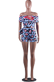 Pink Night Club Lips Leopard Printing A Word Shoulder Bandage Shorts Two-Piece MLL105-1