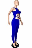 Blue Sexy Solid Color Round Neck Strapless Hollow Out Slim Fitting Bodycod Jumpsuits YNS1661-3