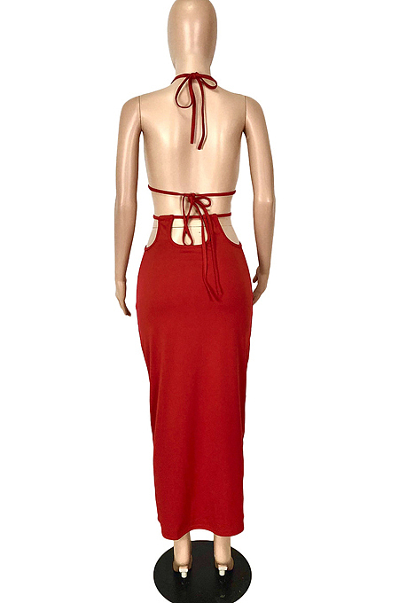 White Summer New Condole-Belt Backless Hollow Out Bodycon Pure Color Long Dress YNS1649-1