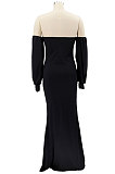Black Pure Color Strapless Slim Fitting Sexy Split Long Dress KZ2131-3