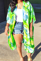Green Euramerican Women Tid Dye Printing Short Sleeve Dust Coat MLL115-2