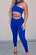 Blue Sexy Solid Color Round Neck Strapless Hollow Out Slim Fitting Bodycod Jumpsuits YNS1661-3