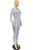 Black Autumn And Winter Finger cove Long Sleeve Stand Neck Zippet Collect Waist Solid Color Bodycon Jumpsuits E8612-1