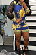 Blue Sexy Autumn Printing Lace Spliced Long Sleeve Lapel Collar Single-Breasted Shirts Shorts Two-Piece L0360-3