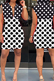 Black White Spliced Wave Point Printing Sleeveless Zipper Hoodie Collcet Waist Hip Dress MLL107-1