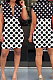 Black White Spliced Wave Point Printing Sleeveless Zipper Hoodie Collcet Waist Hip Dress MLL107-1