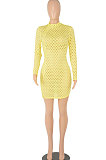 Black Sexy Long Sleeve Zipper Hollow Out Pure Color Club Mini Dress FMM2069-4