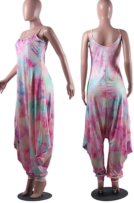 Colorful Tie Dye Printing Condole-Belt Casaul Wide Leg Jumpsuits MLL106-1
