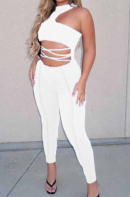 Orange Sexy Solid Color Round Neck Strapless Hollow Out Slim Fitting Bodycod Jumpsuits YNS1661-2