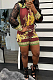 Red Sexy Autumn Printing Lace Spliced Long Sleeve Lapel Collar Single-Breasted Shirts Shorts Two-Piece L0360-2