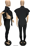 Black New Fashion Pure Color Lapel Neck Single-Breasted From Shoulder Shirts Bodycon Pants Two-Piece LYY9314-2