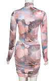 Pink Women Trendy Round Neck Long Sleeve Jumpsuits Hip Skirts Sets QNFS04515-1