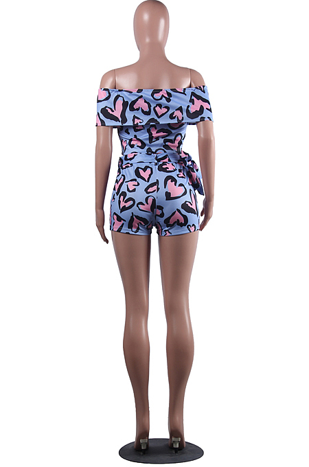 Pink Night Club Lips Leopard Printing A Word Shoulder Bandage Shorts Two-Piece MLL105-1