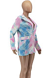 Multicolor Euramerican Women Fashion Tie Dye Printing Buttons Suit Jacket AA5272