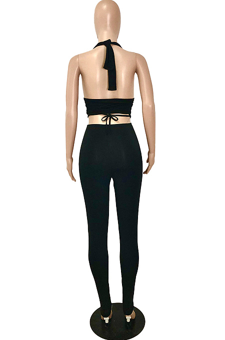 Pink New Summer Halter Neck Backless Strapless Bandage Bodycon Pants Solid Color Two-Piece YNS1653-3