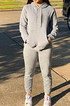 Gray Casual Cotton Blend Long Sleeve With Pocket Hoodie Pants Solid Color Sport Sets YM213-6