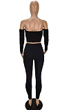 Rose Red Sexy Pure Color A Word Shoulder Long Sleeve Strapless Bodycon Pencil Pants Two-Piece MN8379-1