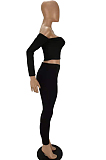 Rose Red Sexy Pure Color A Word Shoulder Long Sleeve Strapless Bodycon Pencil Pants Two-Piece MN8379-1