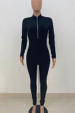 Light Blue Women Solid Color Casual Long Sleeve Zipper Ribber Bodycon Jumpsuits AMW8329-2