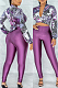 Purple Wholesal Women Digital Printing Long Sleeve Deep V Collar Bandage Crop Top High Waist Bodycon Pants Casual Two-Piece SMR10517-3