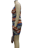 Multicolor Tid Dye Printing Condole Belt Straless Ruffle Drawsting Sexy Hip Dress SMR10538-1
