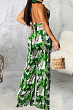 Army Green Sexy Digital Printing Spliced Halter Neck V Collar Strapless Bandage High Waist Wide Leg Pants Two-Piece SMR10528-3