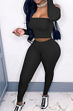 Black Sexy Pure Color A Word Shoulder Long Sleeve Strapless Bodycon Pencil Pants Two-Piece MN8379-2