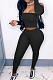 Black Sexy Pure Color A Word Shoulder Long Sleeve Strapless Bodycon Pencil Pants Two-Piece MN8379-2