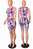 Rose Red Simplee Ribber Tie Dye Printing Sleeveless O Collar Shorts Casual Two-Piece U7073-1